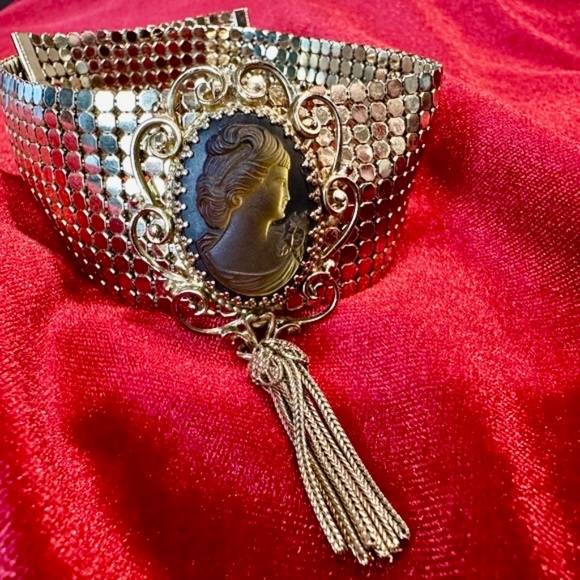 Rare Cameo Whiting & Davis Choker Mesh Adjustable Tassel Necklace Vintage - Picture 6 of 6
